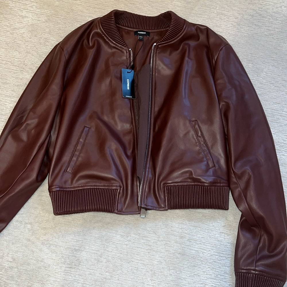 Express faux leather cropped bomber jacket